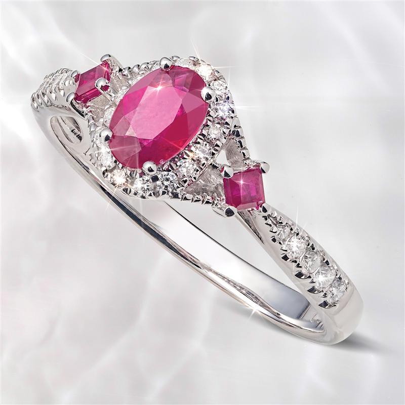 14K White Gold Ruby and Diamond Ring